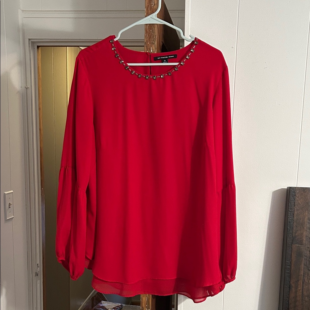 Zac & Rachel Red Blouse with Studded Neckline